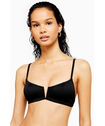 Topshop Black Ribbed V-Detail Bikini Top