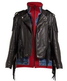 Balenciaga - Layered Effect Fringed Leather Biker Jacket - Womens - Black Multi