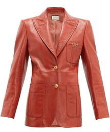 Gucci - Peak Lapel Leather Jacket - Womens - Orange