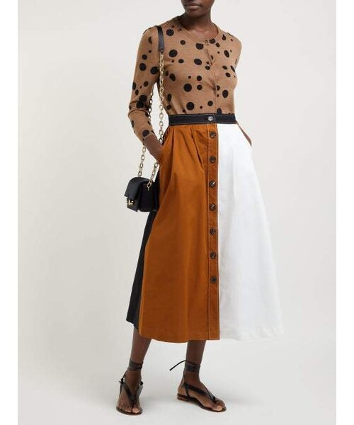 ISA ARFEN(イサ アフェン)の「Isa Arfen - Flocked Polka Dot Wool Cardigan - Womens - Camel(カーディガン/ボレロ・レディース・Brown・6 Uk/8 Uk/12 Uk)」の4枚目の写真