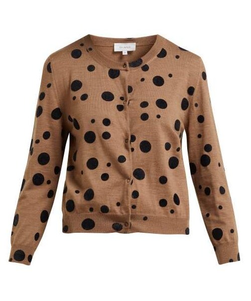 ISA ARFEN(イサ アフェン)の「Isa Arfen - Flocked Polka Dot Wool Cardigan - Womens - Camel(カーディガン/ボレロ・レディース・Brown・6 Uk/8 Uk/12 Uk)」の1枚目の写真