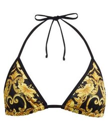 Versace - Baroque Print Triangle Bikini Top - Womens - Black Gold