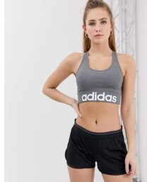 Adidas adidas Training Logo Bra In Dark Gray