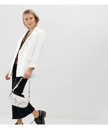 Bershka | Bershka longline double breasted blazer in white(テーラードジャケット)