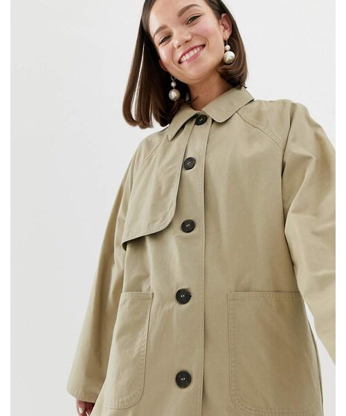 MONKI（モンキ）の「Monki lightweight coat with oversized pockets in beige（ジャケット/アウター・レディース・Beige・XS/S/M/L/XL）」の4枚目の写真