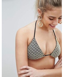 Asos Design ASOS DESIGN metallic weave chain mail effect triangle bikini top in gold
