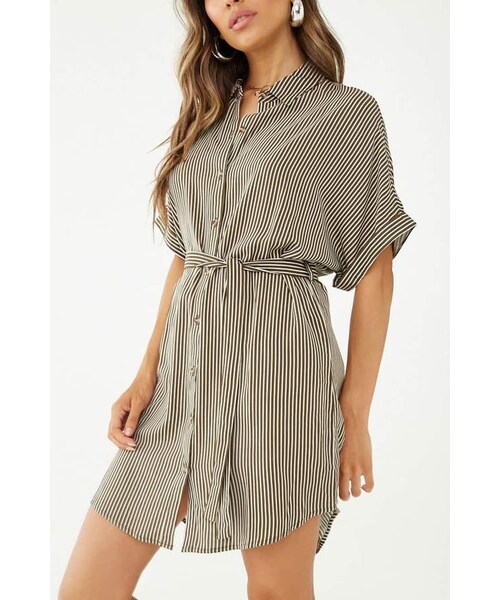 Forever 21 フォーエバー トゥエンティーワン の Forever 21 Striped Belted Shirt Dress ワンピース Wear