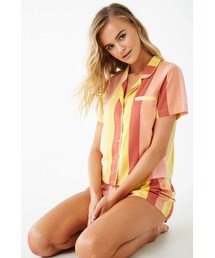 Forever 21 Textured Striped Pajama Shirt & Shorts Set