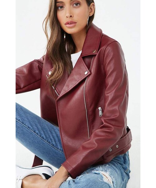FOREVER 21(フォーエバー トゥエンティーワン)の「Forever 21 Faux Leather Belted Moto Jacket(ライダースジャケット・レディース・Black/Red/Pink・Small/Medium/Large)」の3枚目の写真