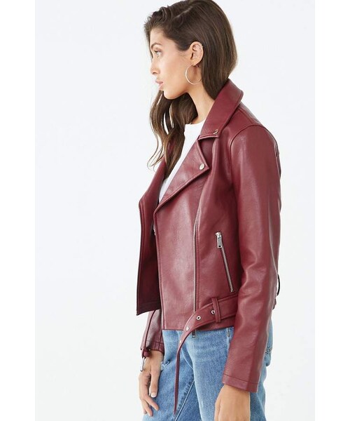 FOREVER 21(フォーエバー トゥエンティーワン)の「Forever 21 Faux Leather Belted Moto Jacket(ライダースジャケット・レディース・Black/Red/Pink・Small/Medium/Large)」の10枚目の写真