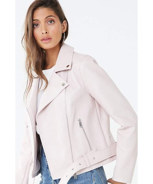 FOREVER 21(フォーエバー トゥエンティーワン)の「Forever 21 Faux Leather Belted Moto Jacket(ライダースジャケット・レディース・Black/Red/Pink・Small/Medium/Large)」の6枚目の写真