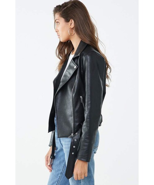 FOREVER 21(フォーエバー トゥエンティーワン)の「Forever 21 Faux Leather Belted Moto Jacket(ライダースジャケット・レディース・Black/Red/Pink・Small/Medium/Large)」の9枚目の写真