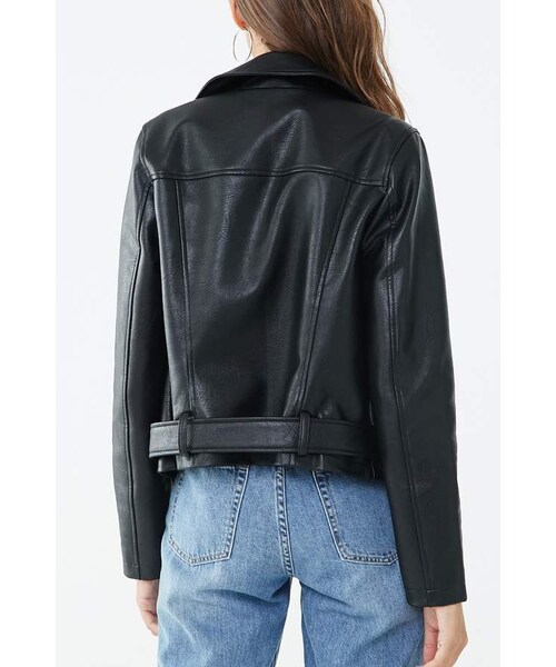 FOREVER 21(フォーエバー トゥエンティーワン)の「Forever 21 Faux Leather Belted Moto Jacket(ライダースジャケット・レディース・Black/Red/Pink・Small/Medium/Large)」の7枚目の写真