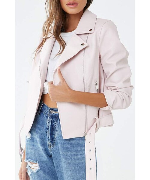 FOREVER 21(フォーエバー トゥエンティーワン)の「Forever 21 Faux Leather Belted Moto Jacket(ライダースジャケット・レディース・Black/Red/Pink・Small/Medium/Large)」の2枚目の写真