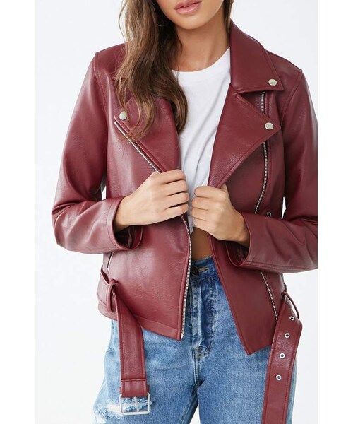 FOREVER 21(フォーエバー トゥエンティーワン)の「Forever 21 Faux Leather Belted Moto Jacket(ライダースジャケット・レディース・Black/Red/Pink・Small/Medium/Large)」の13枚目の写真