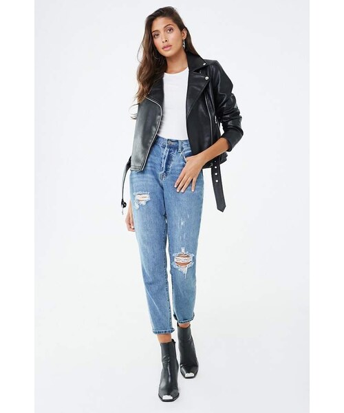 FOREVER 21(フォーエバー トゥエンティーワン)の「Forever 21 Faux Leather Belted Moto Jacket(ライダースジャケット・レディース・Black/Red/Pink・Small/Medium/Large)」の12枚目の写真