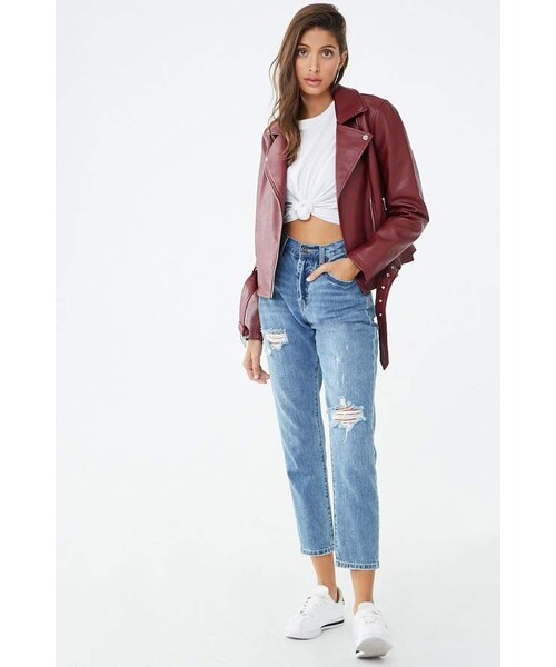 FOREVER 21(フォーエバー トゥエンティーワン)の「Forever 21 Faux Leather Belted Moto Jacket(ライダースジャケット・レディース・Black/Red/Pink・Small/Medium/Large)」の5枚目の写真