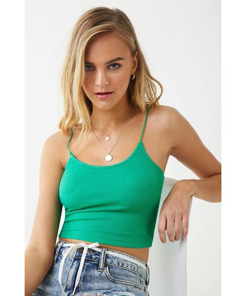 FOREVER 21（フォーエバー トゥエンティーワン）の「Forever 21 Ribbed Cropped Cami（キャミソール・レディース・Black/White/Blue/Green/Red/Pink・Large/X-large）」の3枚目の写真