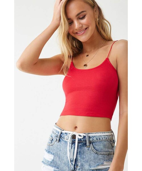 FOREVER 21（フォーエバー トゥエンティーワン）の「Forever 21 Ribbed Cropped Cami（キャミソール・レディース・Black/White/Blue/Green/Red/Pink・Large/X-large）」の6枚目の写真