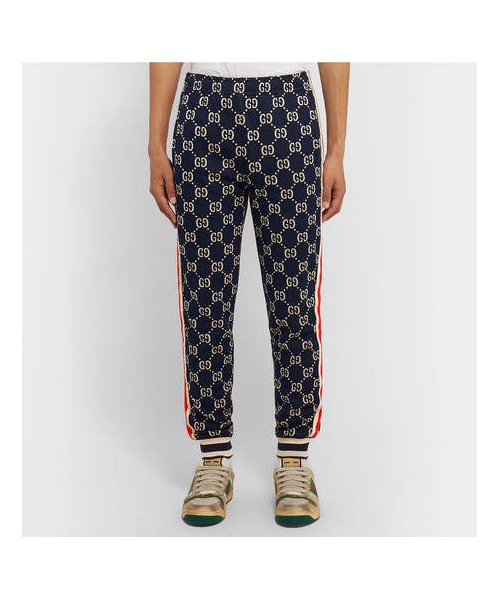 GUCCI（グッチ）の「Gucci Tapered Striped Logo-Intarsia Cotton Track Pants（その他パンツ・メンズ・Blue・XL/L/M/XXL/S）」の5枚目の写真