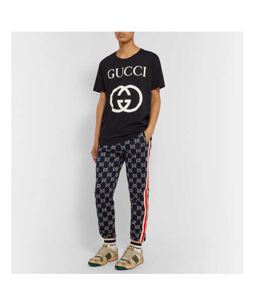 GUCCI（グッチ）の「Gucci Tapered Striped Logo-Intarsia Cotton Track Pants（その他パンツ・メンズ・Blue・XL/L/M/XXL/S）」の4枚目の写真