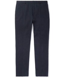 A.P.C. Navy Cropped Slim-Fit Mercerised Cotton-Canvas Trousers