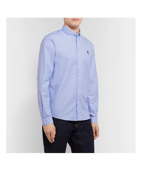 ami（アミ）の「AMI Slim-Fit Button-Down Collar Logo-Appliquéd Cotton Oxford Shirt（シャツ/ブラウス・メンズ・Blue・Eu40/Eu39/Eu42/Eu38/Eu41/Eu43）」の3枚目の写真