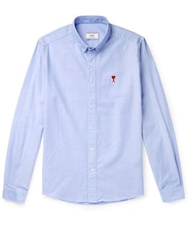 ami | AMI Slim-Fit Button-Down Collar Logo-Appliquéd Cotton Oxford Shirt(シャツ/ブラウス)