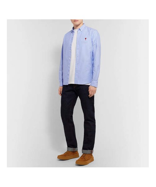 ami（アミ）の「AMI Slim-Fit Button-Down Collar Logo-Appliquéd Cotton Oxford Shirt（シャツ/ブラウス・メンズ・Blue・Eu40/Eu39/Eu42/Eu38/Eu41/Eu43）」の5枚目の写真