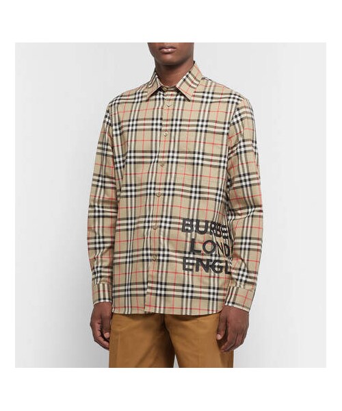 BURBERRY（バーバリー）の「Burberry Logo-Print Checked Cotton-Poplin Shirt（シャツ/ブラウス・メンズ・Beige・M/XL/S/XS/L）」の3枚目の写真