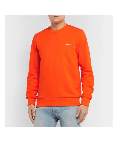 Carhartt（カーハート）の「Carhartt WIP Logo-Embroidered Loopback Cotton-Blend Jersey Sweatshirt（スウェット・メンズ・Orange・XL/L/XS/M/S）」の4枚目の写真