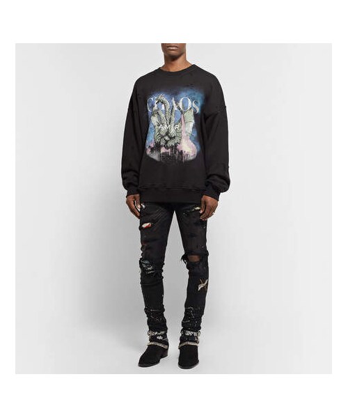 AMIRI(アミリ)の「AMIRI Distressed Printed Loopback Cotton-Jersey Sweatshirt(スウェット・メンズ・Black・M/XL/S/XS/L/XXL)」の3枚目の写真