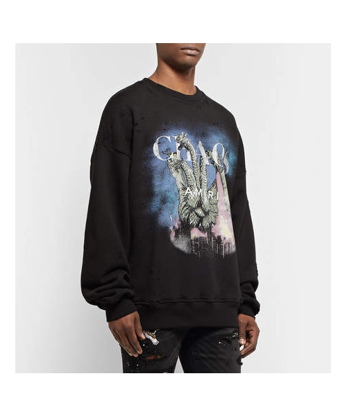 AMIRI(アミリ)の「AMIRI Distressed Printed Loopback Cotton-Jersey Sweatshirt(スウェット・メンズ・Black・M/XL/S/XS/L/XXL)」の2枚目の写真