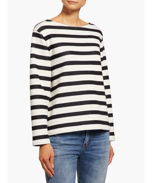 Saint Laurent（サンローラン）の「Saint Laurent - Boat Neck Striped Wool Sweater - Womens - White Black（スウェット・レディース・White・XS/S/M）」の3枚目の写真