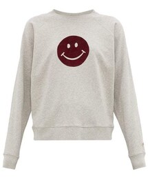 Bella Freud - Happy Flocked Smiley Face Cotton Sweatshirt - Womens - Grey Multi