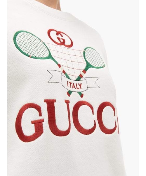 GUCCI（グッチ）の「Gucci - Tennis Logo Embroidered Cotton Jersey Sweatshirt - Womens - Ivory Multi（スウェット・レディース・White・3XS/XXS/XS/S/M/L/XL）」の4枚目の写真