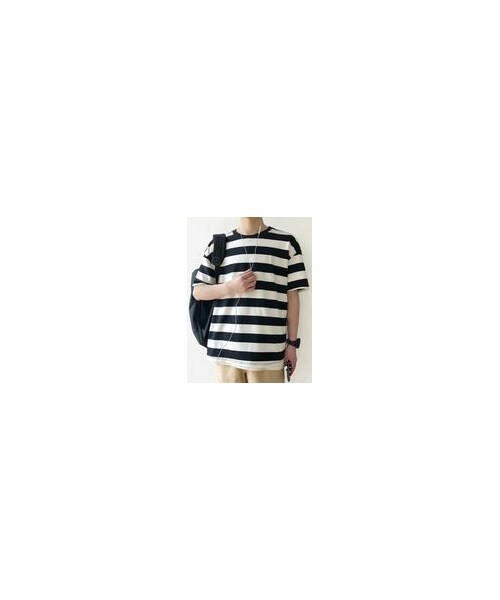 Micamoda（ミカモダ）の「Micamodaタイドブランドストライプ5点スリーブTシャツ（Tシャツ/カットソー・メンズ・Blue/Black・M/L/XL/2XL）」の3枚目の写真