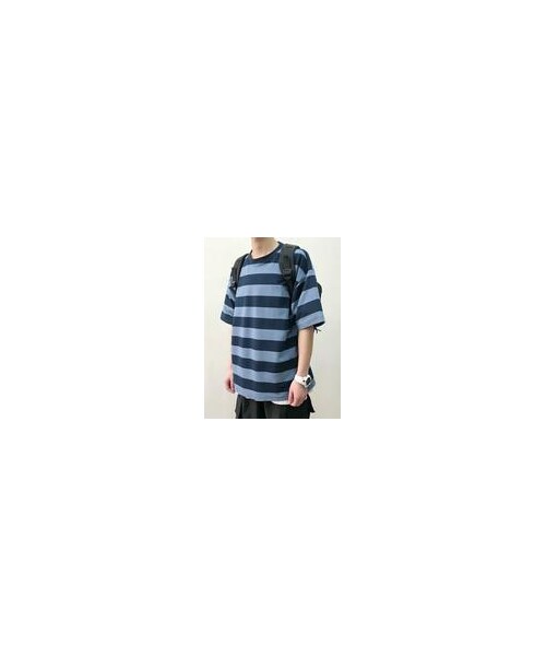 Micamoda（ミカモダ）の「Micamodaタイドブランドストライプ5点スリーブTシャツ（Tシャツ/カットソー・メンズ・Blue/Black・M/L/XL/2XL）」の4枚目の写真
