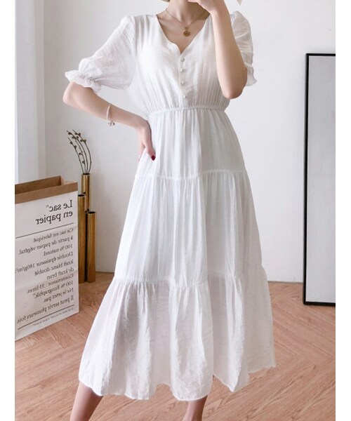 Bodurine ボドゥリネ の パフスリーブシャーリングワンピース 全2色 ワンピース Wear