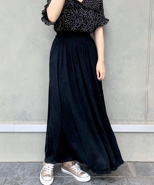 chocomee（チョコミー）の「ロングスカート（スカート・レディース・ブラック/ベージュ/イエロー・FREE）」の2枚目の写真