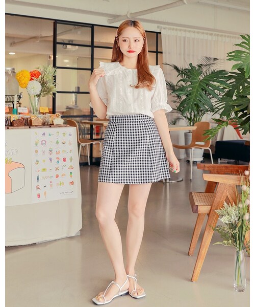 HOTPING(ホッピン)の「フリルカラーレースボタンブラウス(Tシャツ/カットソー・レディース・White・XS-S/M-L/XL-2XL)」の1枚目の写真