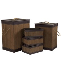Household Essentials Square Bamboo Hampers and Baskets with Faux Leather Accents, 5-Pc. Set