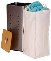 Household Essentials Square Metal Laundry Hamper with Wood Lid