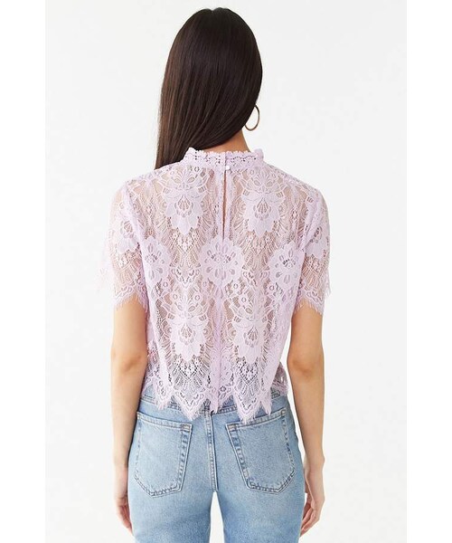 FOREVER 21（フォーエバー トゥエンティーワン）の「Forever 21 Sheer Floral Lace Top（トップス・レディース・Black/Purple・Small/Medium/Large）」の4枚目の写真
