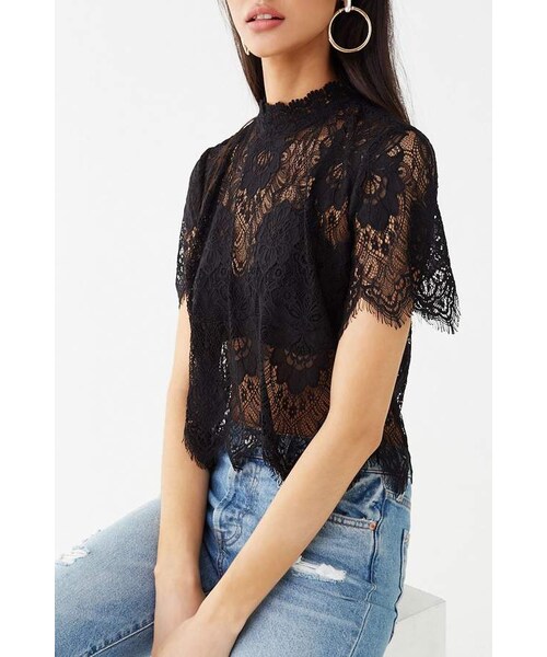 FOREVER 21（フォーエバー トゥエンティーワン）の「Forever 21 Sheer Floral Lace Top（トップス・レディース・Black/Purple・Small/Medium/Large）」の3枚目の写真