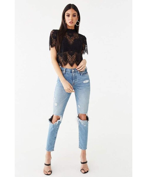FOREVER 21（フォーエバー トゥエンティーワン）の「Forever 21 Sheer Floral Lace Top（トップス・レディース・Black/Purple・Small/Medium/Large）」の8枚目の写真
