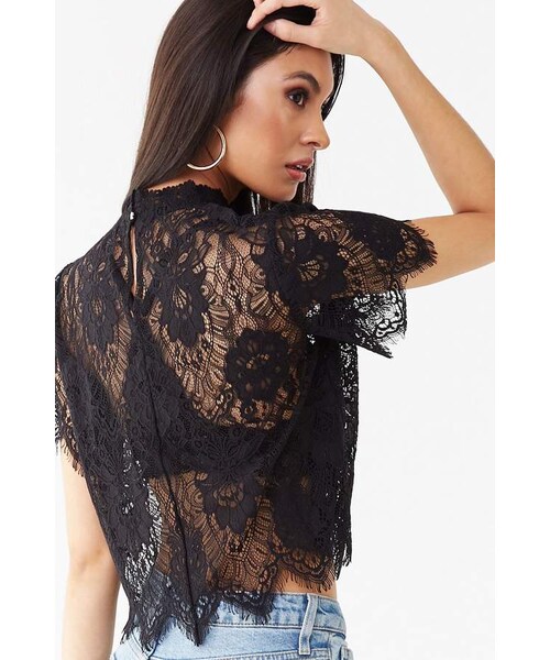FOREVER 21（フォーエバー トゥエンティーワン）の「Forever 21 Sheer Floral Lace Top（トップス・レディース・Black/Purple・Small/Medium/Large）」の7枚目の写真