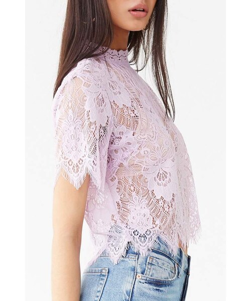 FOREVER 21（フォーエバー トゥエンティーワン）の「Forever 21 Sheer Floral Lace Top（トップス・レディース・Black/Purple・Small/Medium/Large）」の5枚目の写真