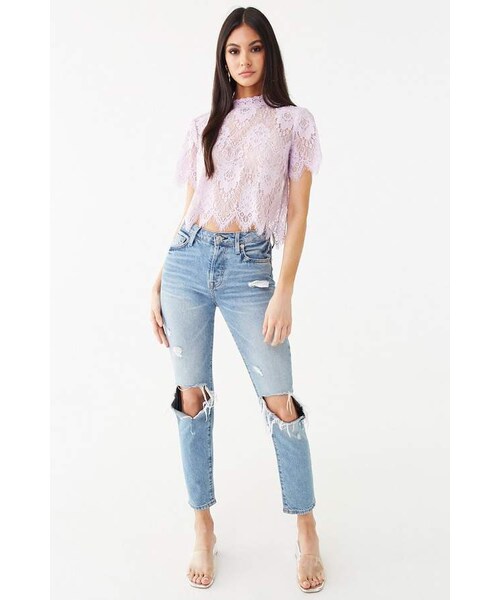 FOREVER 21（フォーエバー トゥエンティーワン）の「Forever 21 Sheer Floral Lace Top（トップス・レディース・Black/Purple・Small/Medium/Large）」の6枚目の写真