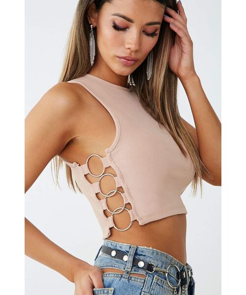 FOREVER 21（フォーエバー トゥエンティーワン）の「Forever 21 Kikiriki O-Ring Tank Top（タンクトップ・レディース・White/Beige・Medium/Large/Small）」の2枚目の写真